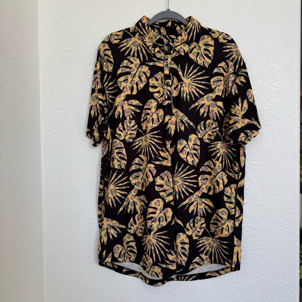 BYLT Basics Black and Tan Leaf Print Shirt